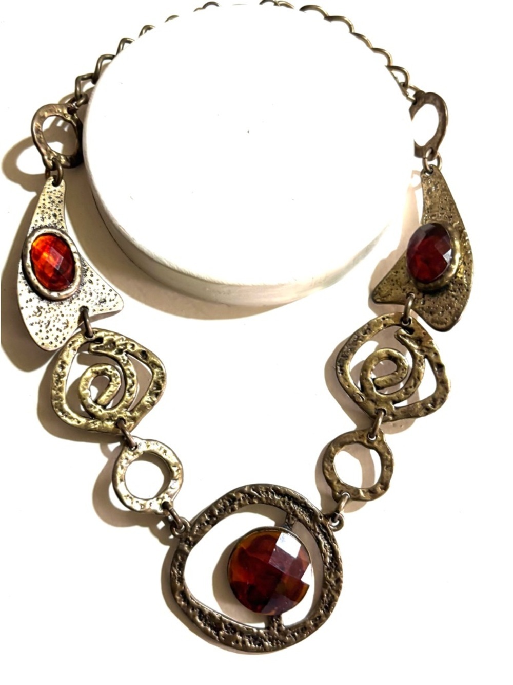 Vintage Gold-Tone Necklace with Faceted Red Gems